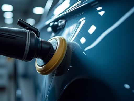 Macchina lucidatrice in azione su una portiera.